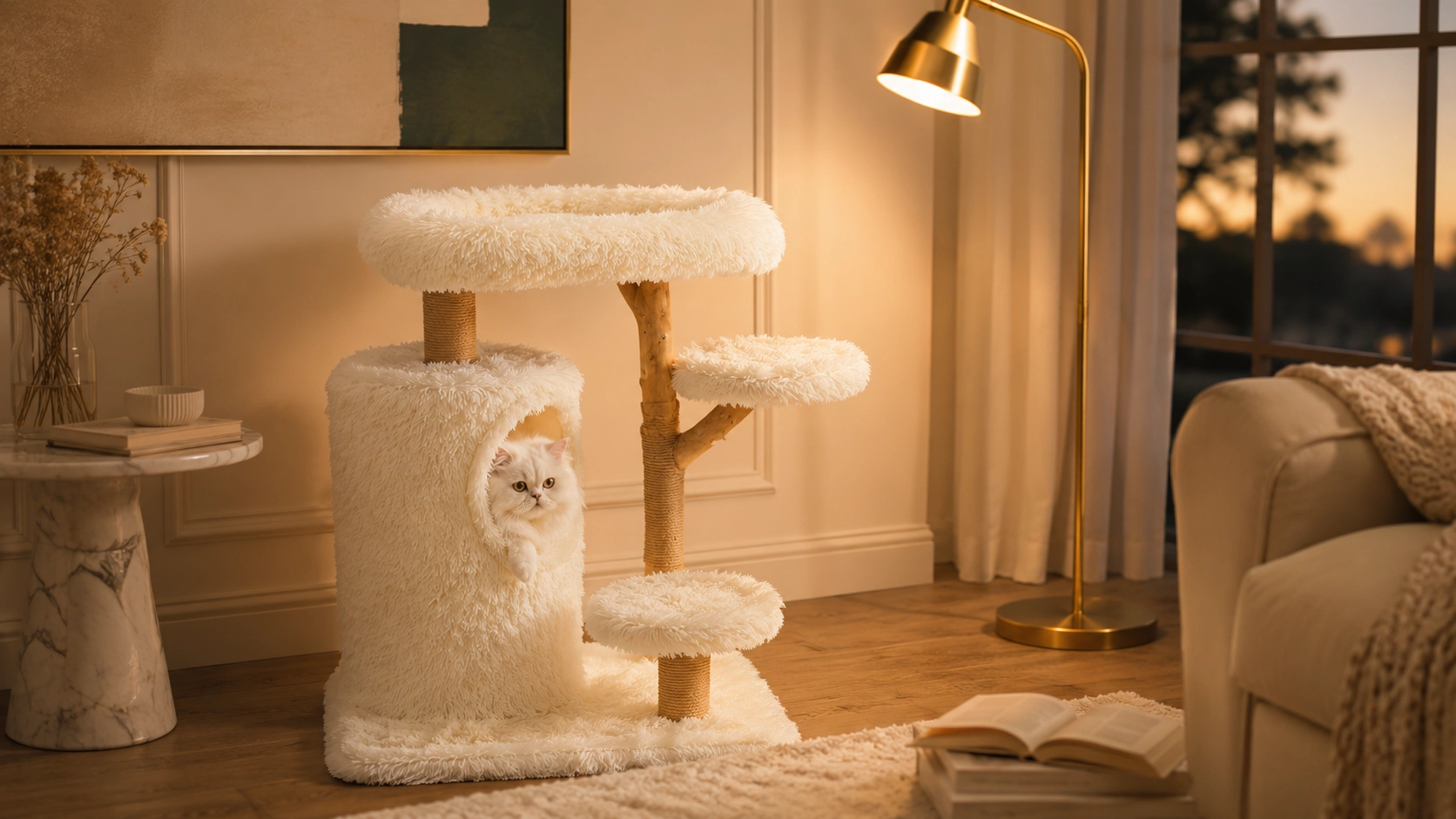 Fruitwood Double-Deck Cat Condo & Tree · Cozy Reading Corner Companion · GuardLynx