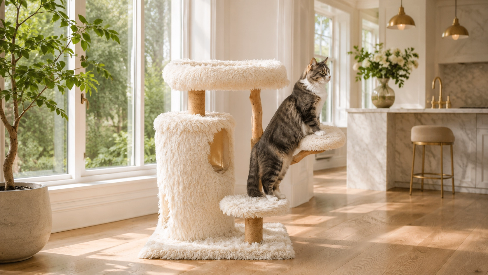 Fruitwood Double-Deck Cat Condo & Tree · Sunlit Green Sanctuary · GuardLynx