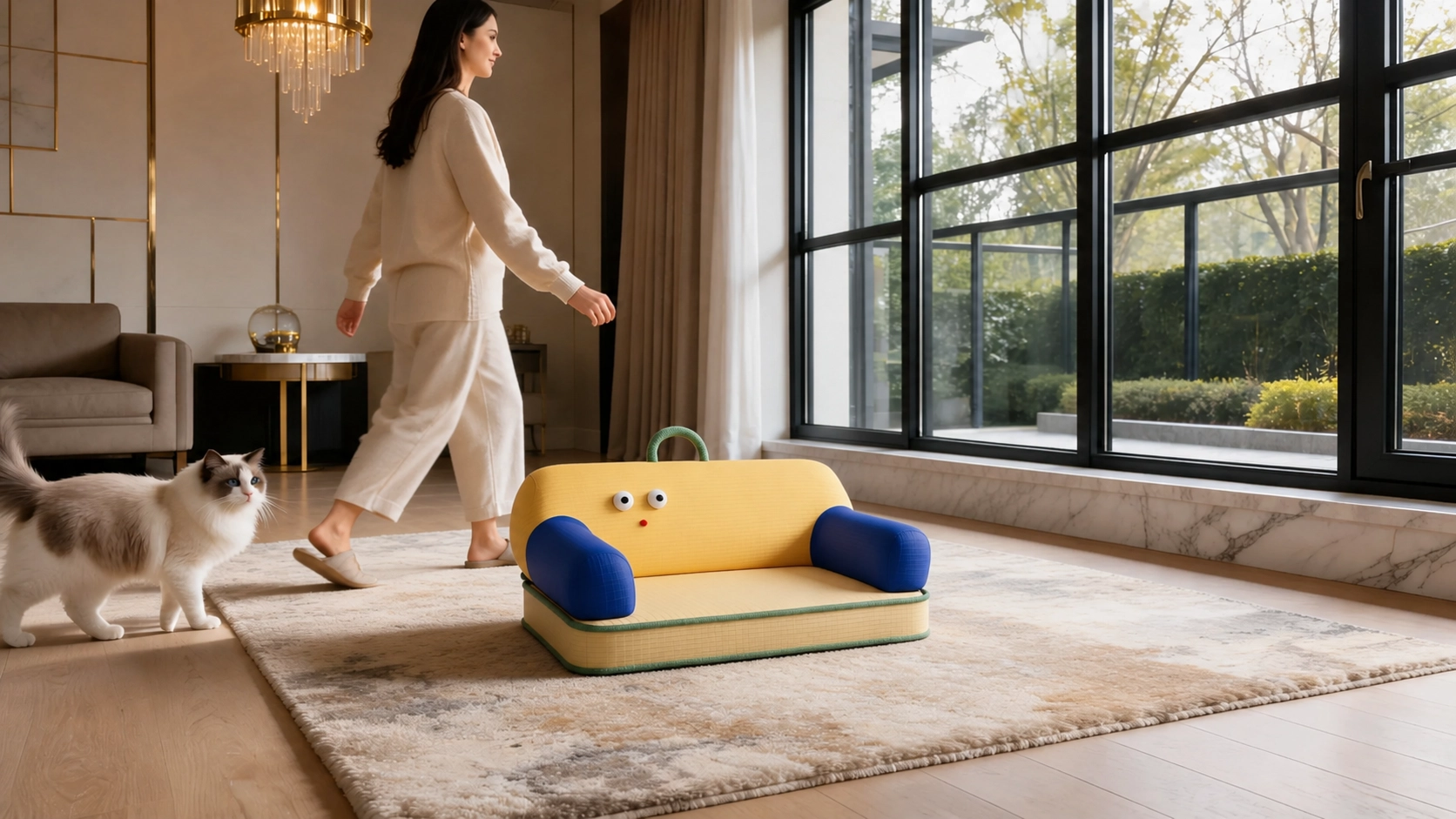 Carryable Latex Pet Bed with Smile Design · Portable Handle Design · GuardLynx