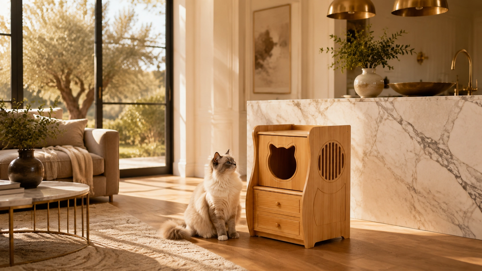 Peacock Pine Nightstand Cat Bed for Humans & Pets · GuardLynx