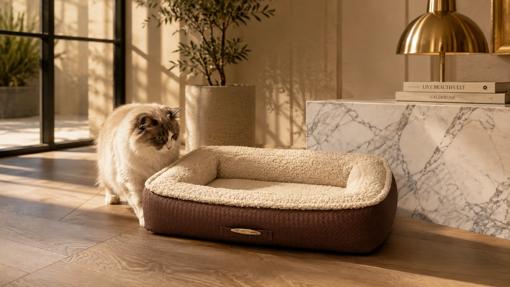 Luxury Leather Cat Bed with Plush Lining · GuardLynx