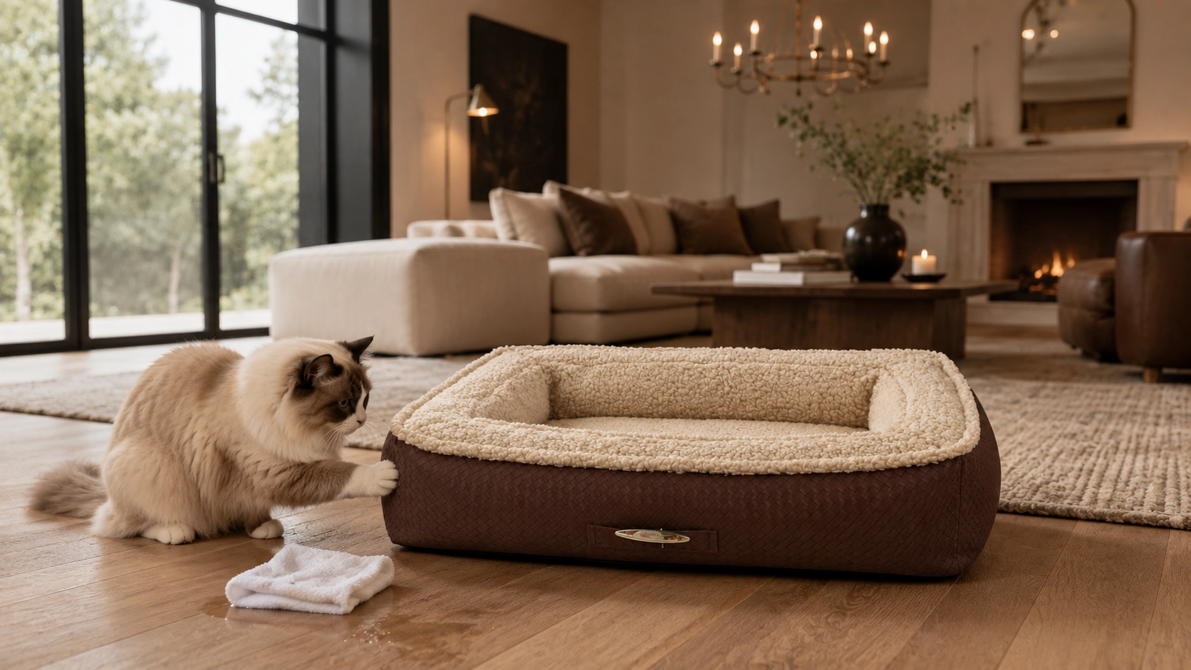 Luxury Leather Cat Bed with Plush Lining · Easy-Care Leather Exterior · GuardLynx