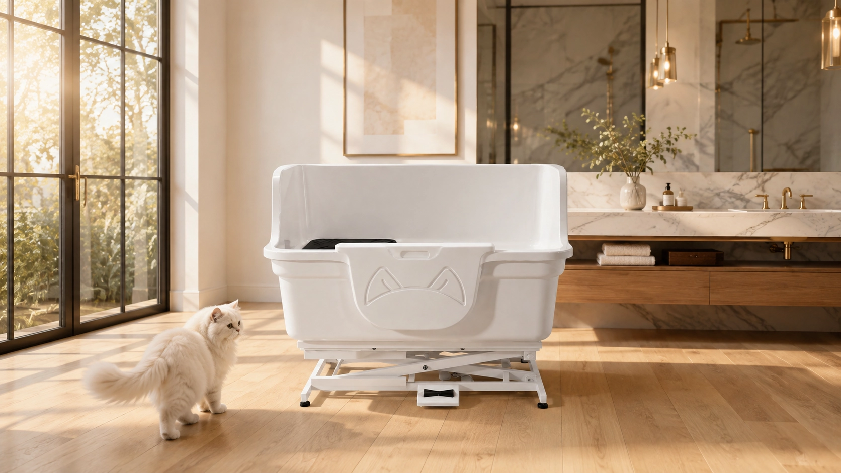 Electric Lift Single-Door Pet Bath Tub · Foot-Pedal Lift · GuardLynx