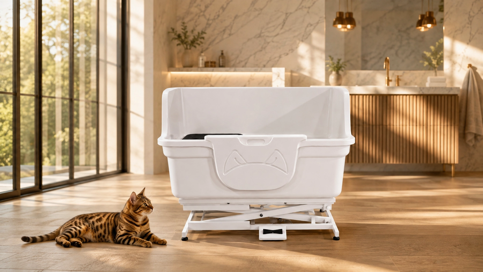 Electric Lift Single-Door Pet Bath Tub · High Splash Walls · GuardLynx