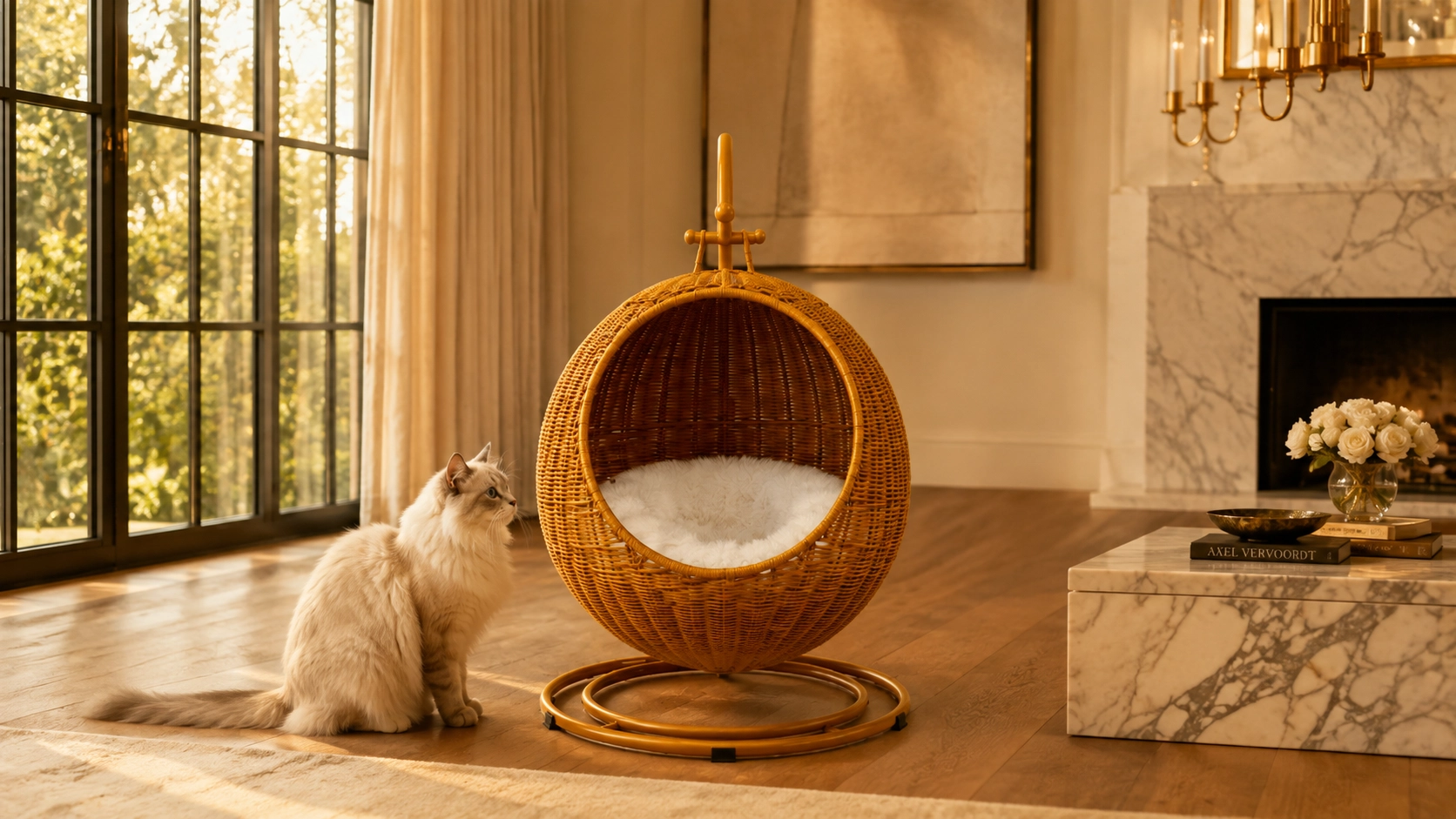 Handwoven Rattan Hanging Cat Bed · GuardLynx