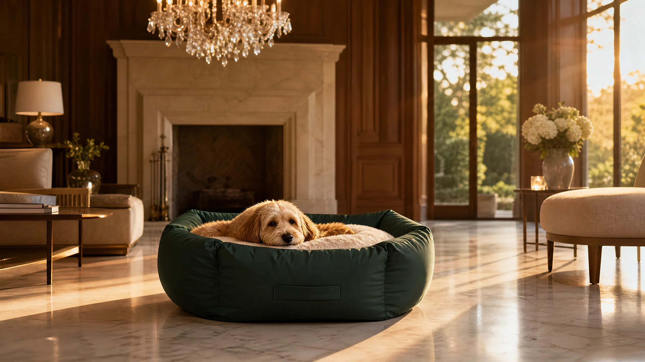 Deep Green Round Pet Bed with Removable Cover · GuardHound DOG