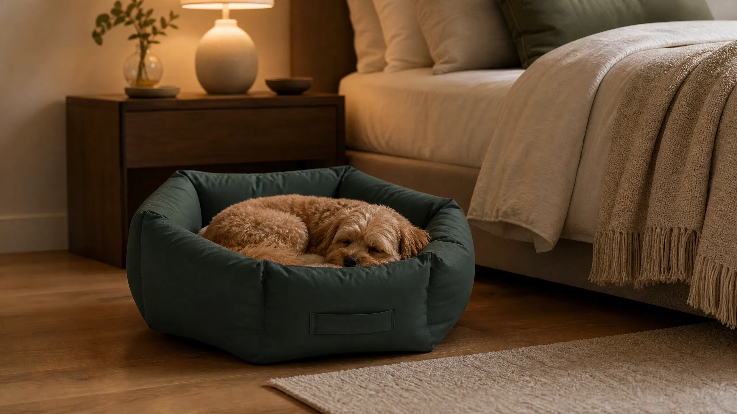 Deep Green Round Pet Bed with Removable Cover · Durable Fabric Protection · GuardHound DOG