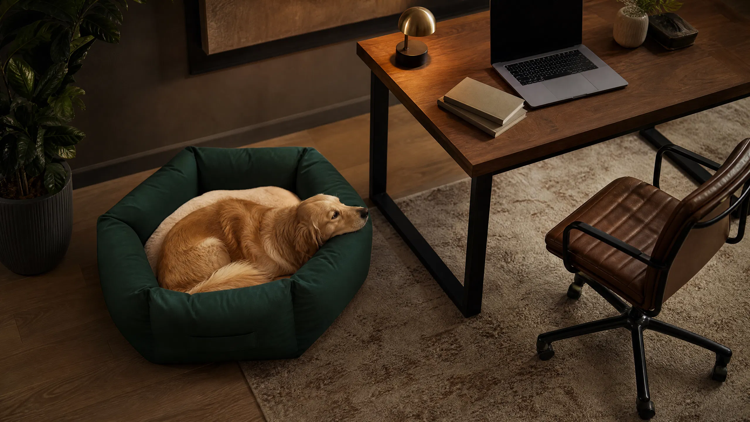 Deep Green Round Pet Bed with Removable Cover · Secure Wrap-Around Bolster · GuardHound DOG