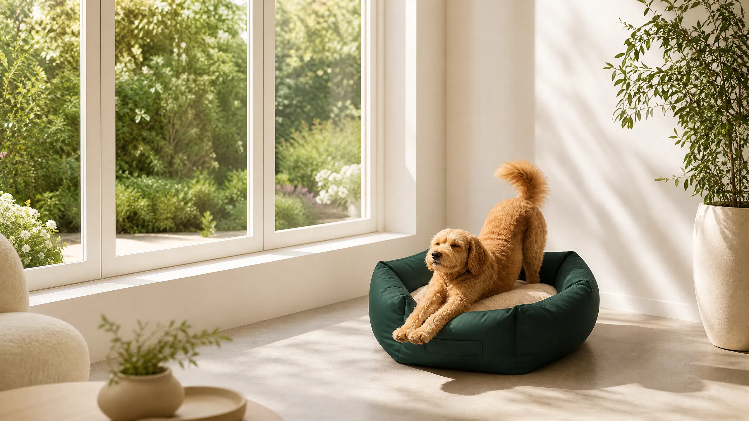 Deep Green Round Pet Bed with Removable Cover · Non-Slip Base Stability · GuardHound DOG