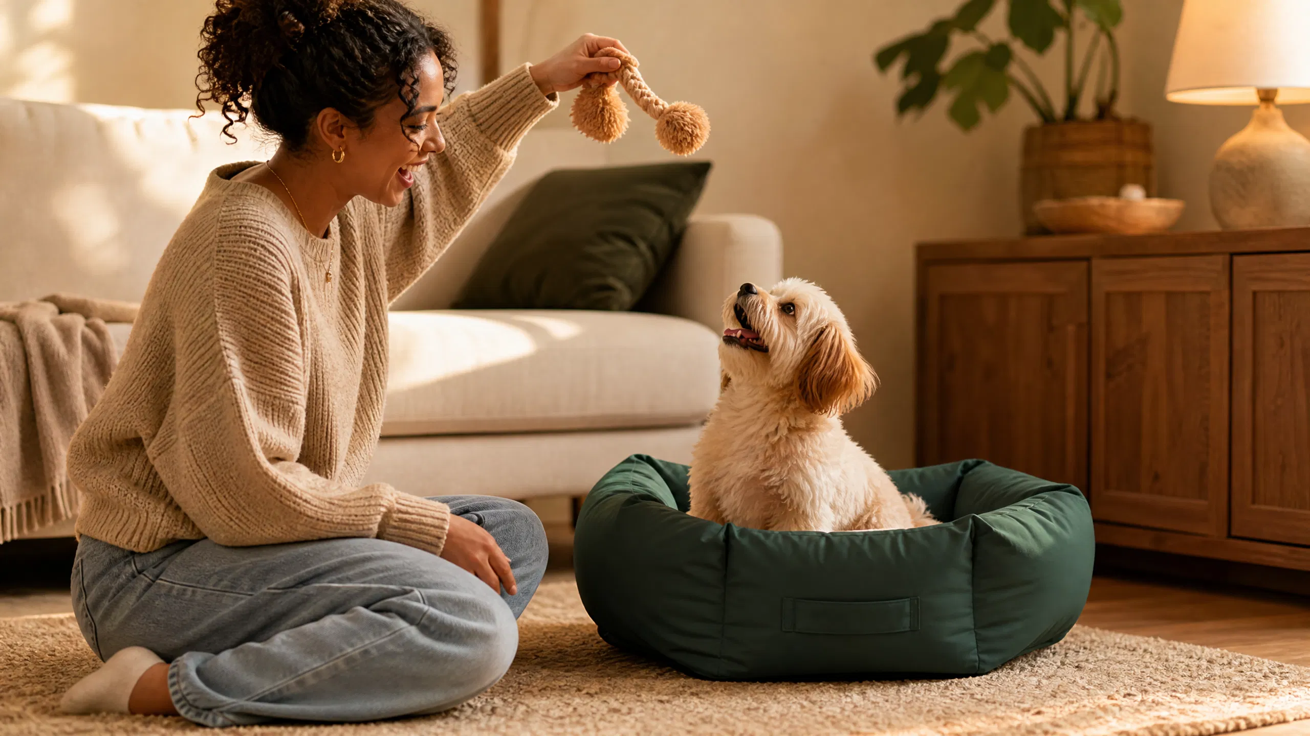 Deep Green Round Pet Bed with Removable Cover · Golden Afternoon Retreat · GuardHound DOG