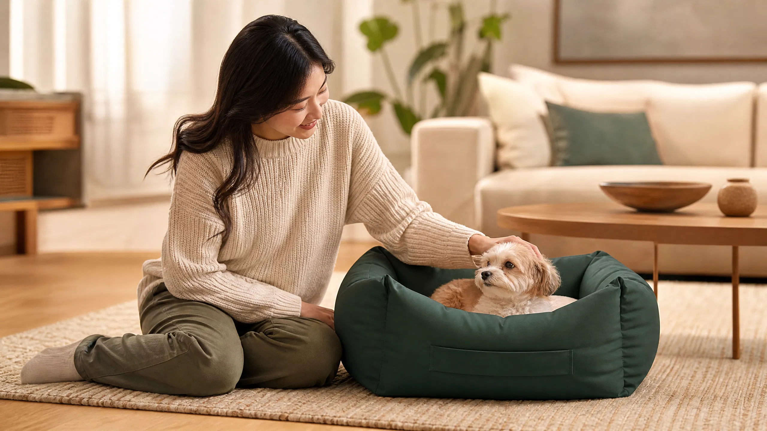 Deep Green Round Pet Bed with Removable Cover · Morning Watchful Companion · GuardHound DOG