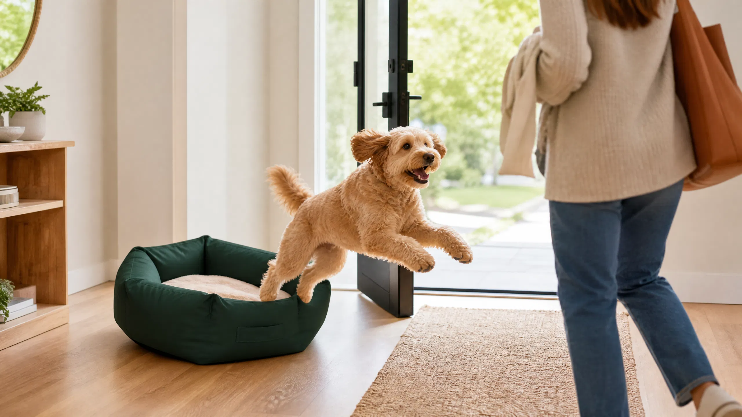 Deep Green Round Pet Bed with Removable Cover · Evening Cuddle Time · GuardHound DOG