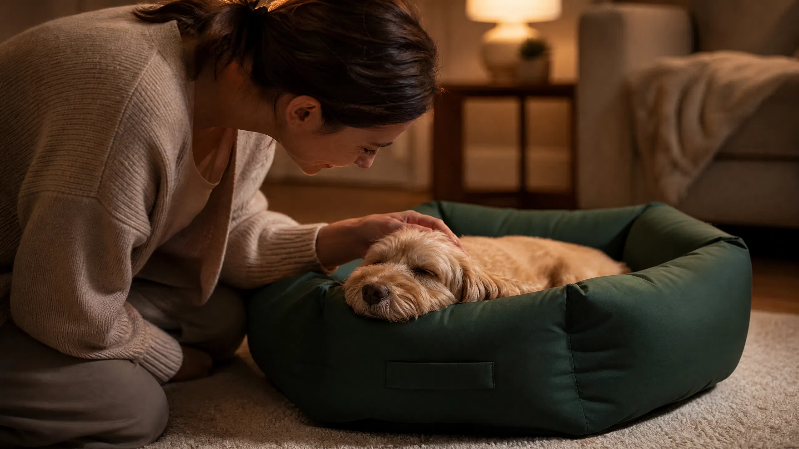 Deep Green Round Pet Bed with Removable Cover · Nighttime Peaceful Slumber · GuardHound DOG