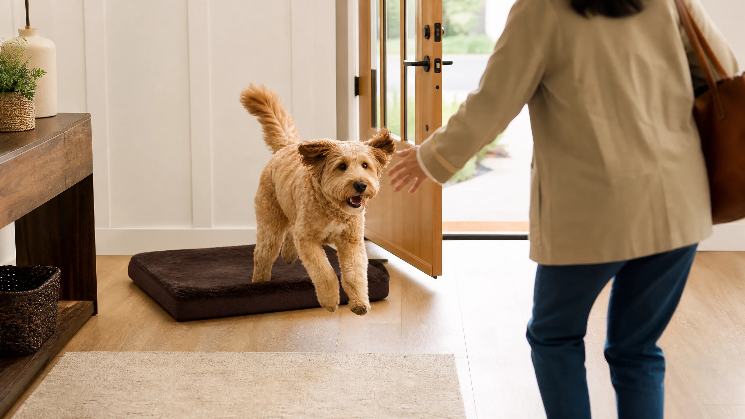 Luxury Leather & Plush Pet Lounger · Evening Companionship · GuardHound DOG