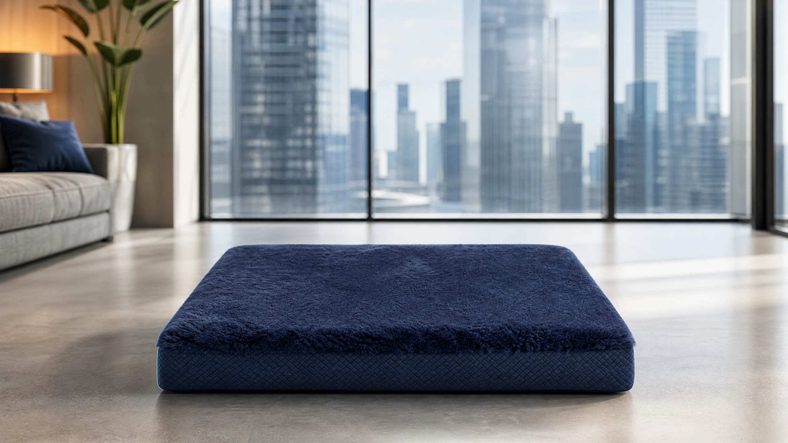 Luxury Leather & Plush Pet Lounger · Midnight Blue · GuardHound DOG