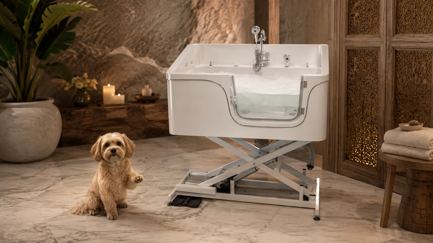 GuardHound Pet Spa Bubble Bath Tub · One-Touch Drain · GuardHound DOG