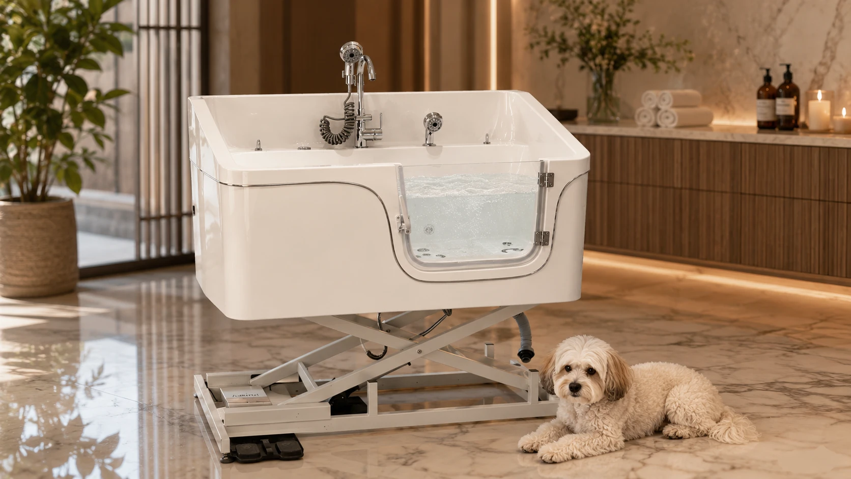 GuardHound Pet Spa Bubble Bath Tub · Splash Guard Design · GuardHound DOG