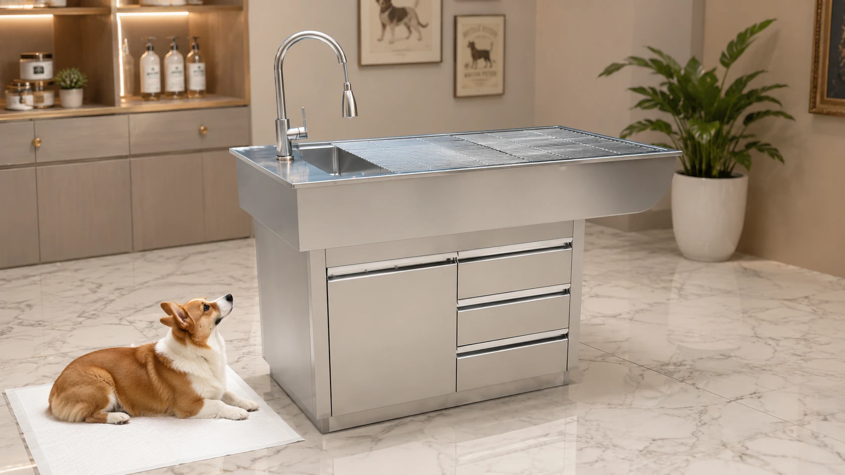 Smart Veterinary Treatment Table with Scale · LED Lighting · GuardHound DOG