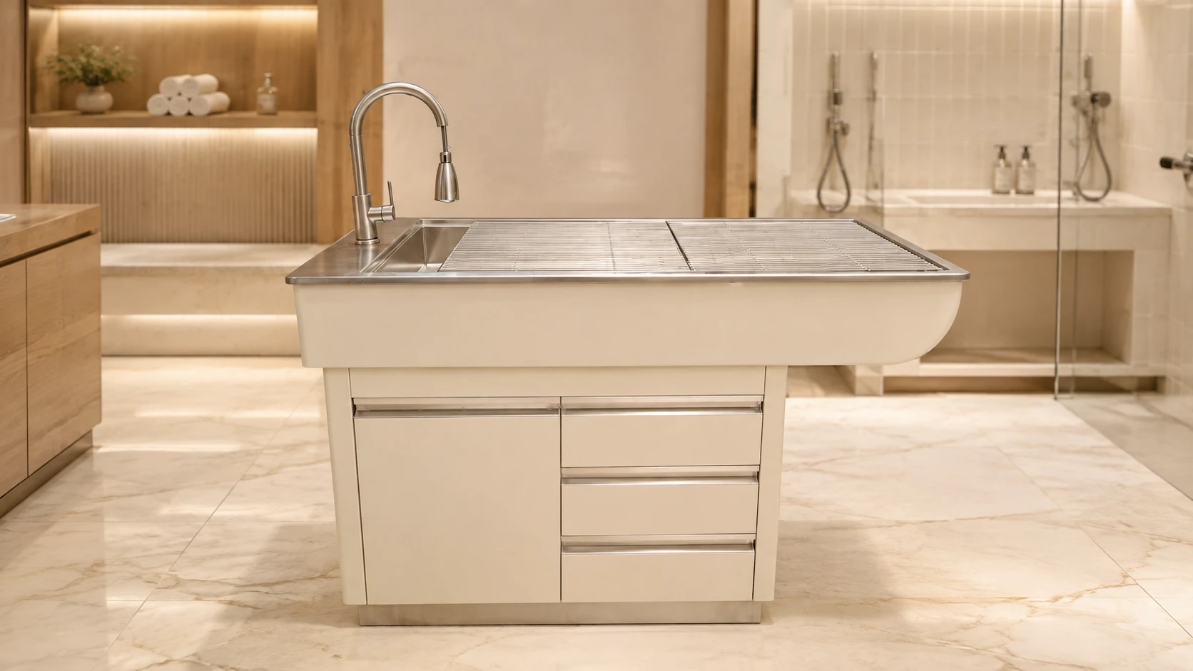 Smart Veterinary Treatment Table with Scale · Warm Sand · GuardHound DOG