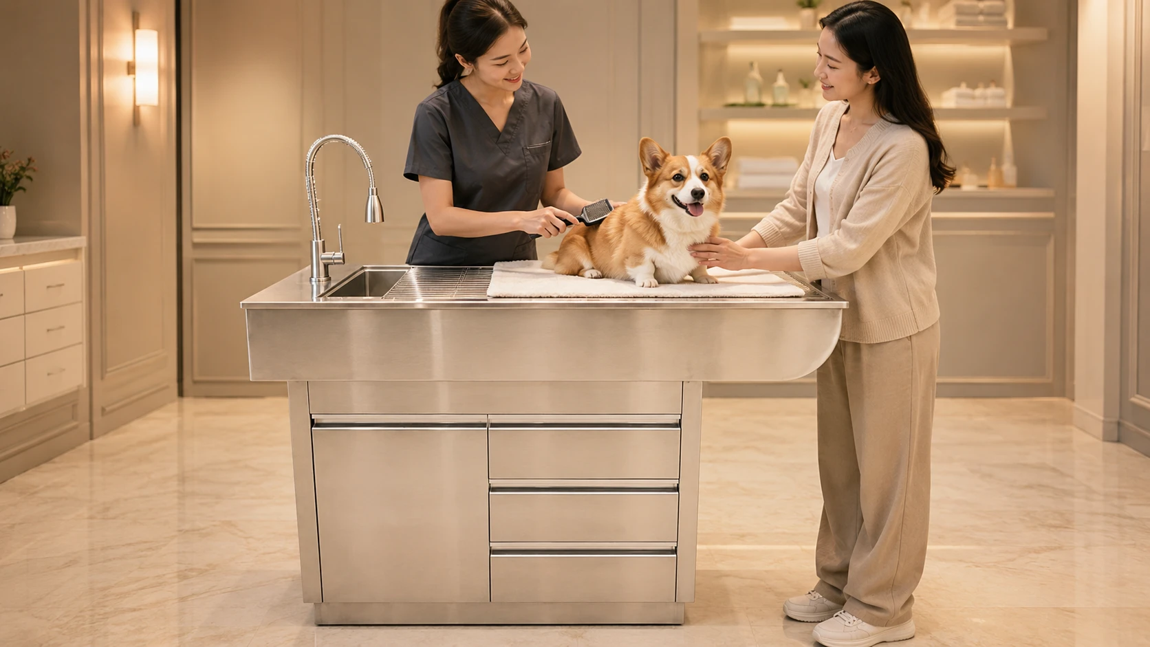 Smart Veterinary Treatment Table with Scale · Afternoon Grooming Session · GuardHound DOG