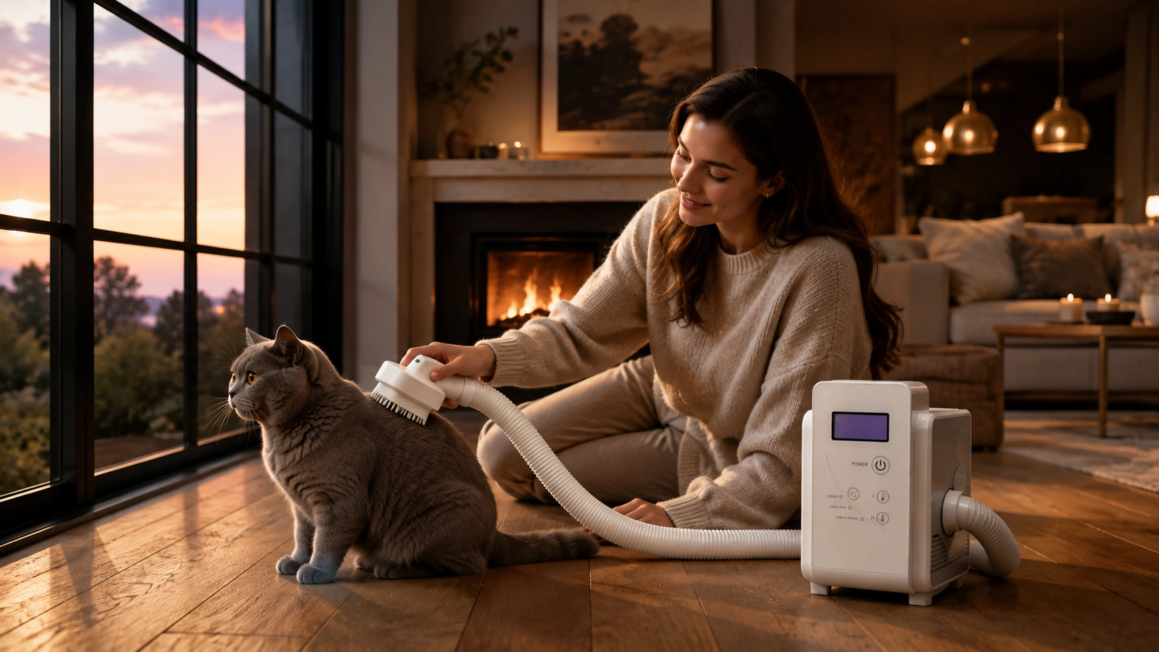Smart Flea Comb with UV Sterilization · Evening Bonding with Blue Cat · GuardLynx