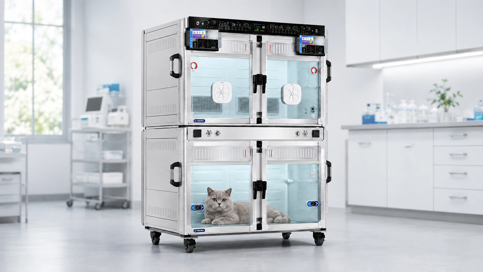 SmartCare Oxygen Recovery Cabin for Pets · Smooth-Rolling Casters · GuardLynx