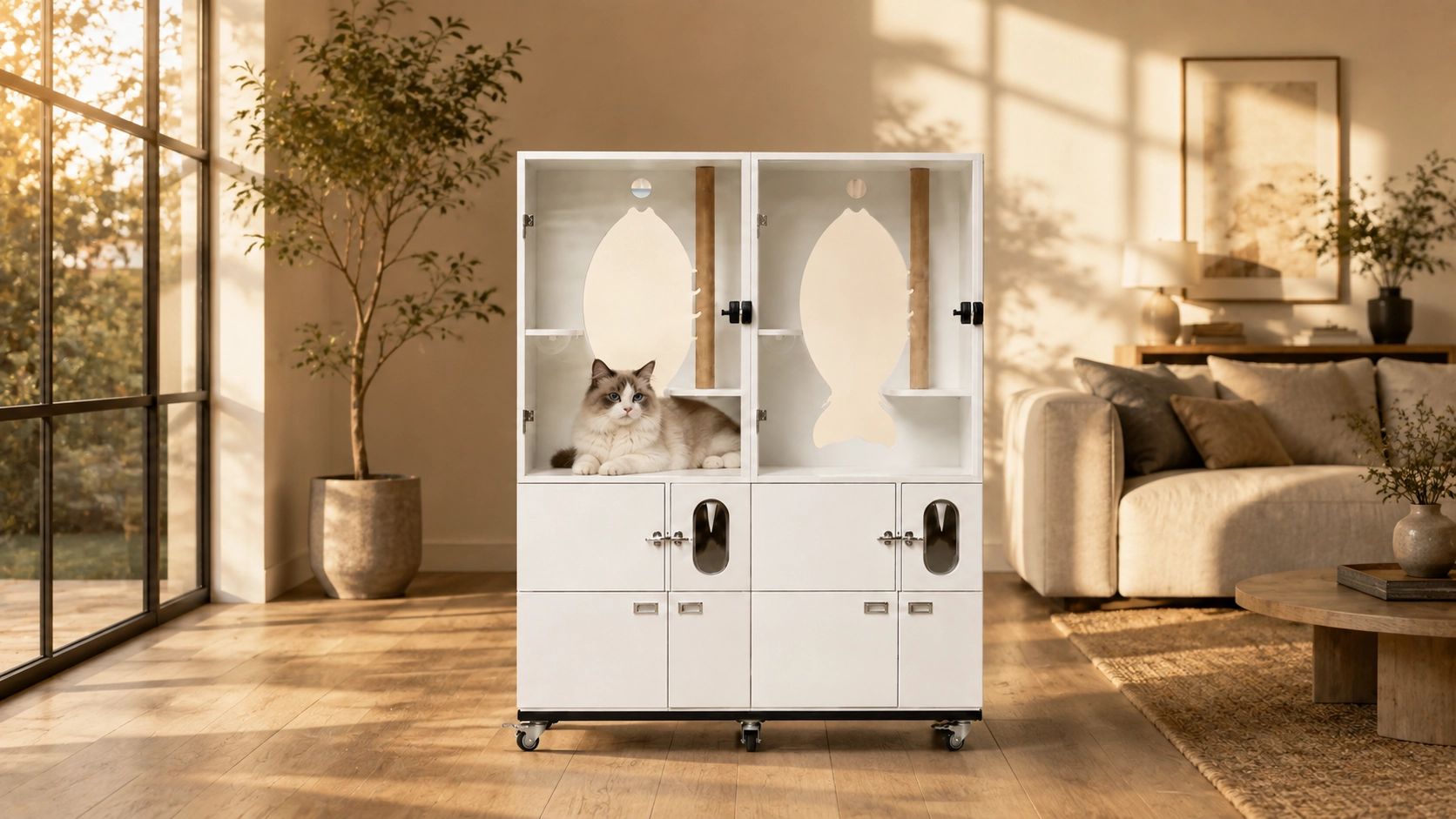 Luxury Cat Condo with Sturdy Steel Frame · Morning Light Serenity · GuardLynx