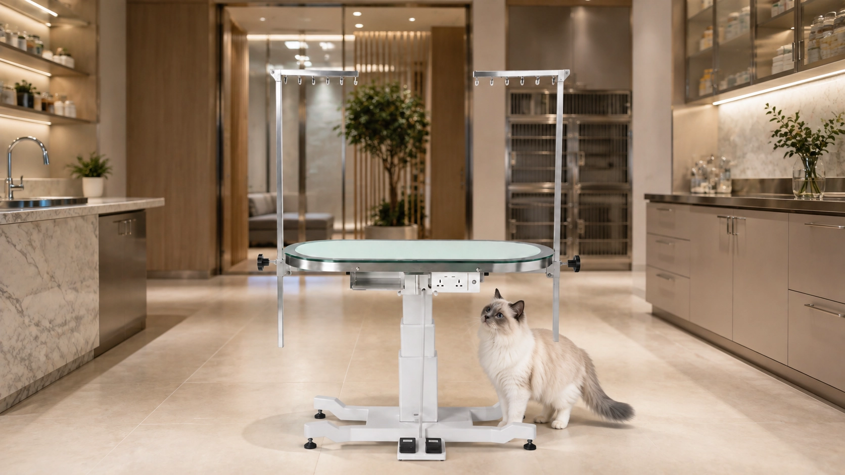 Luxury Lift Grooming Table with LED Light · Pearl White · GuardLynx