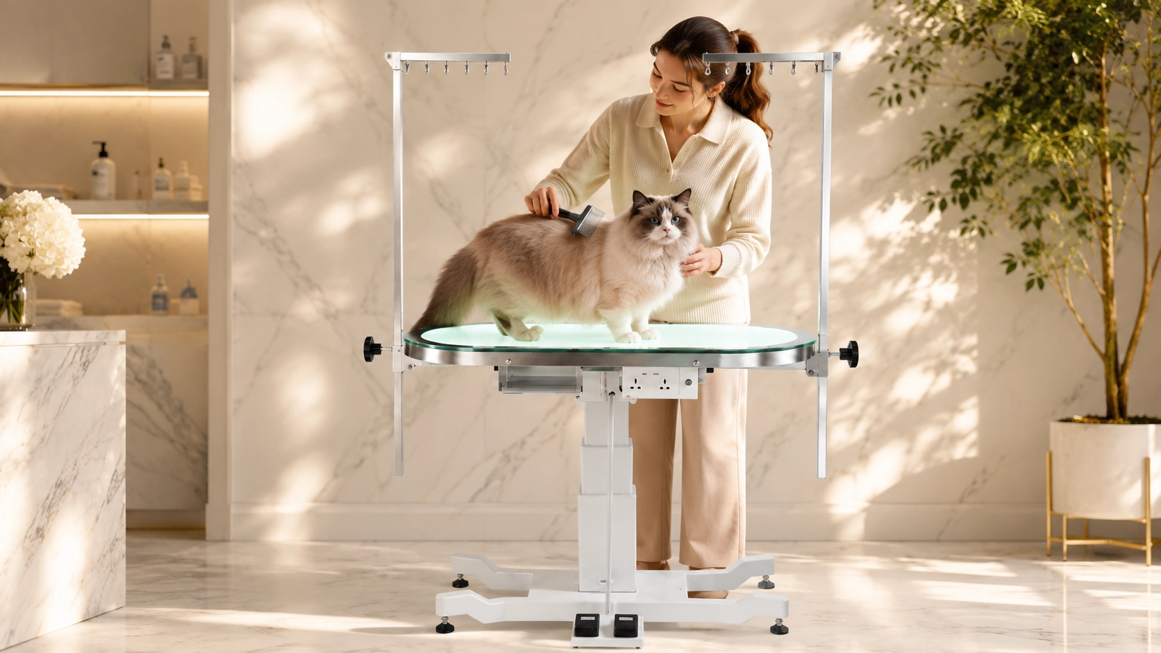 Luxury Lift Grooming Table with LED Light · Afternoon Pampering · GuardLynx