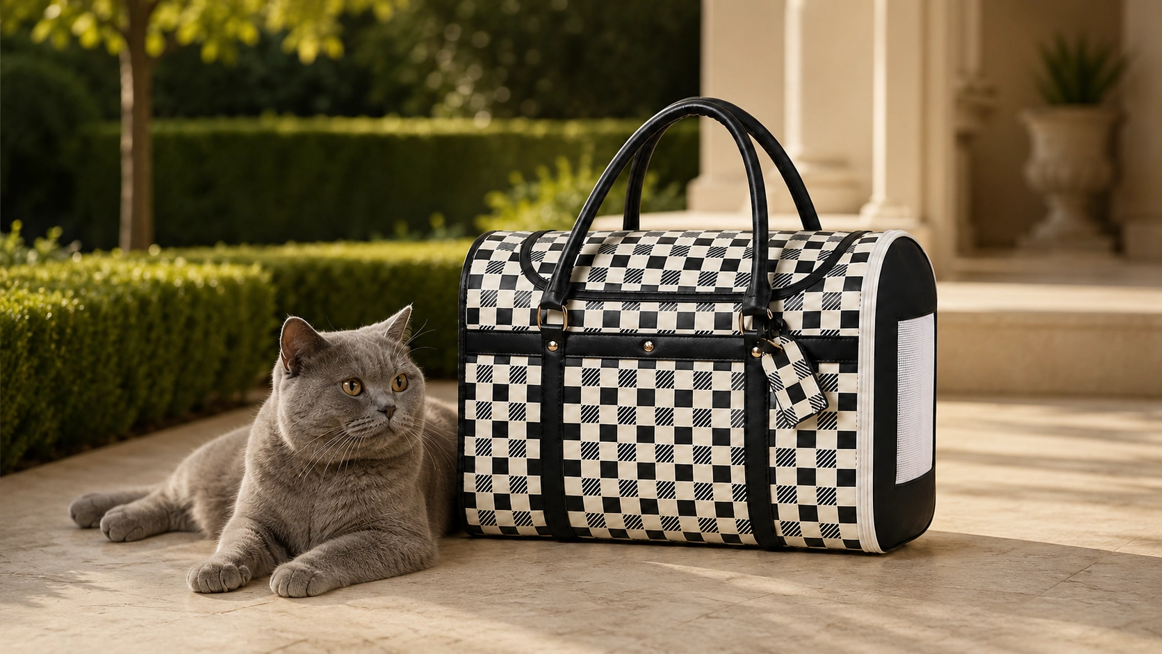 Premium Leather Cat Carrier Handbag · Obsidian Black · GuardLynx