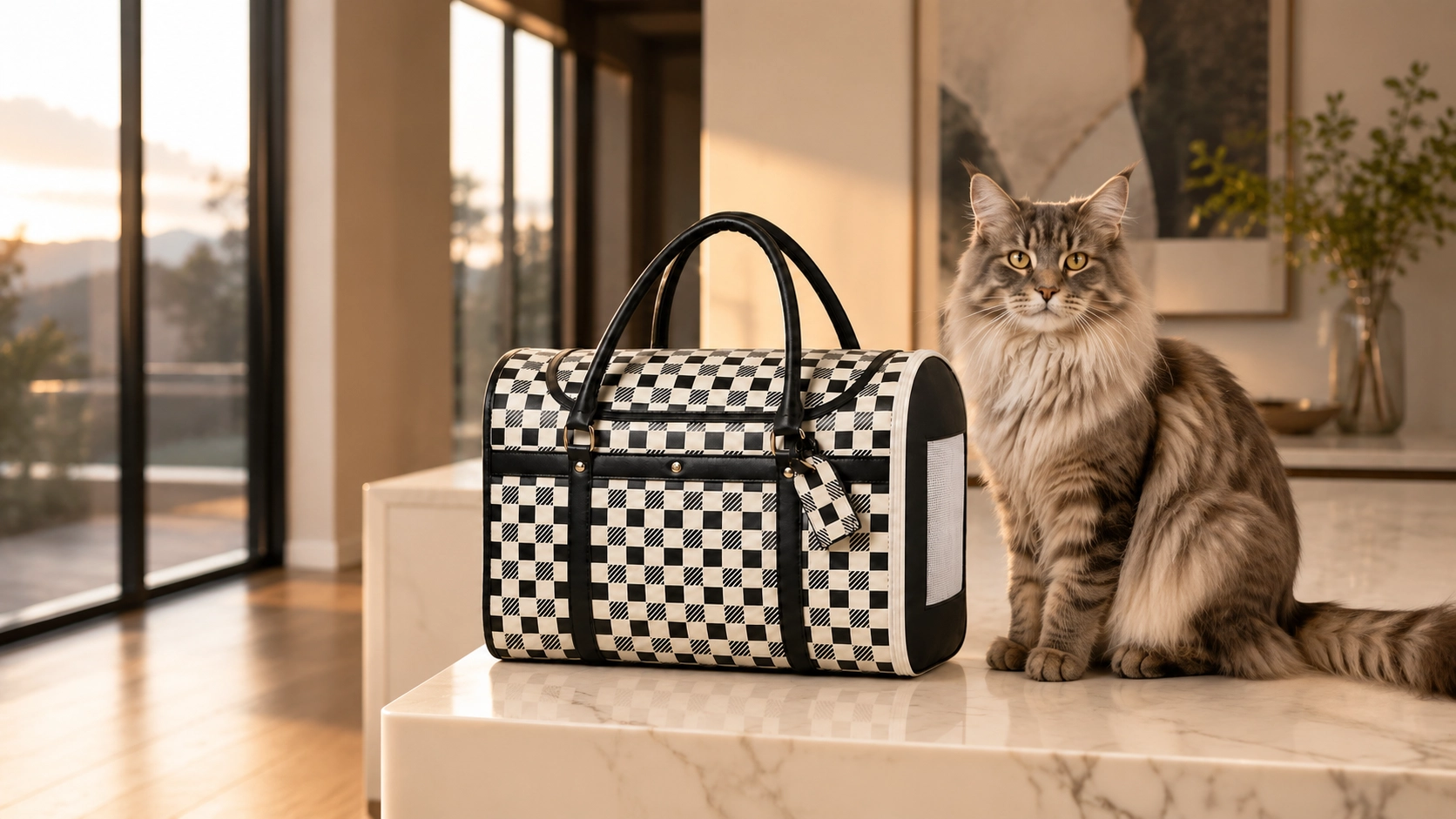 Premium Leather Cat Carrier Handbag · Morning Light Escapes · GuardLynx