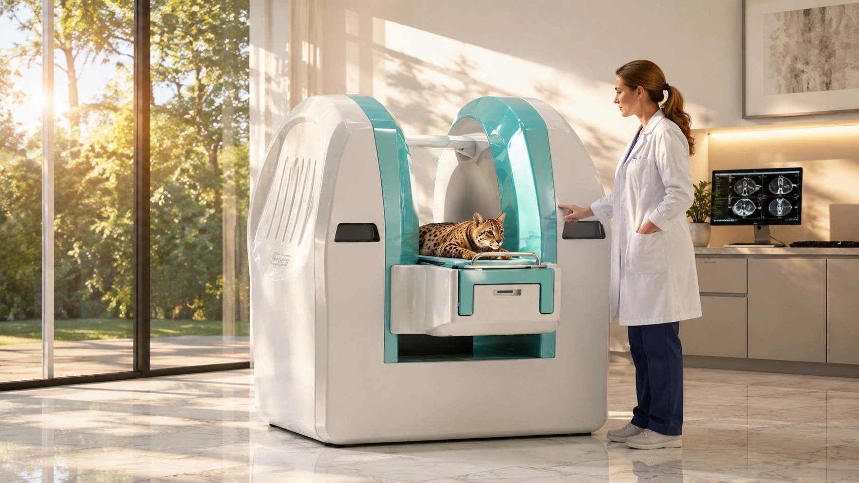 VetScan Pet MRI System · Morning Light in a Modern Clinic · GuardLynx