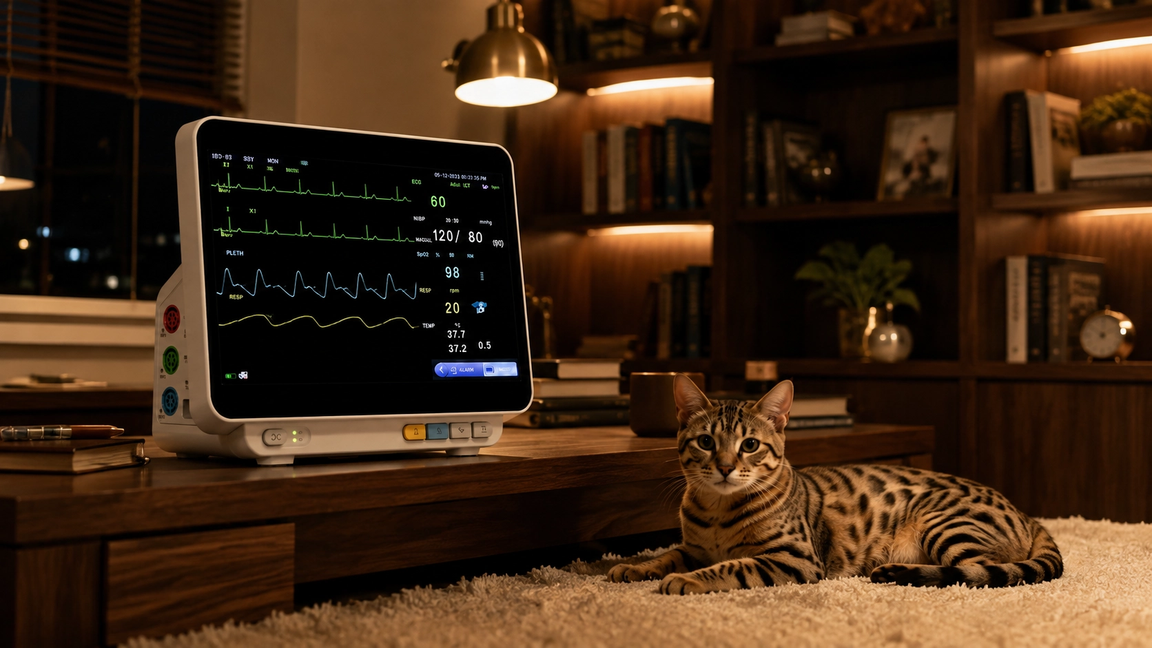 GuardLynx Smart Animal ECG Monitor · 夜晚书房监测 · GuardLynx