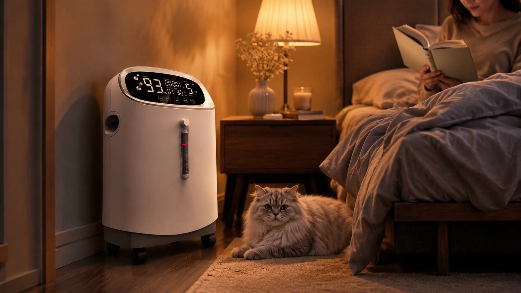Smart 5L Pet Oxygen Concentrator · 夜晚波斯猫陪伴 · GuardLynx
