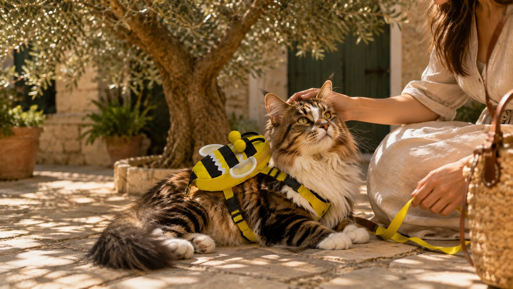 Little Bee Backpack Cat Harness with Leash · Afternoon Courtyard Leisure · GuardLynx