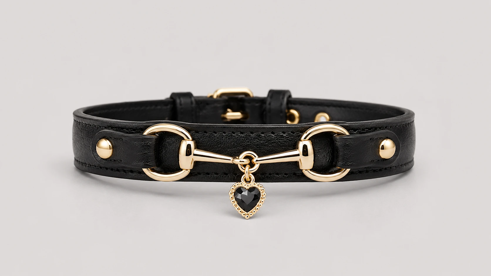 Crystal Heart Leather Dog Collar · Obsidian Black · GuardHound DOG