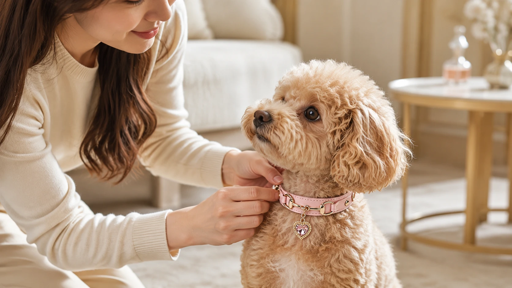 Crystal Heart Leather Dog Collar · Morning Elegance · GuardHound DOG