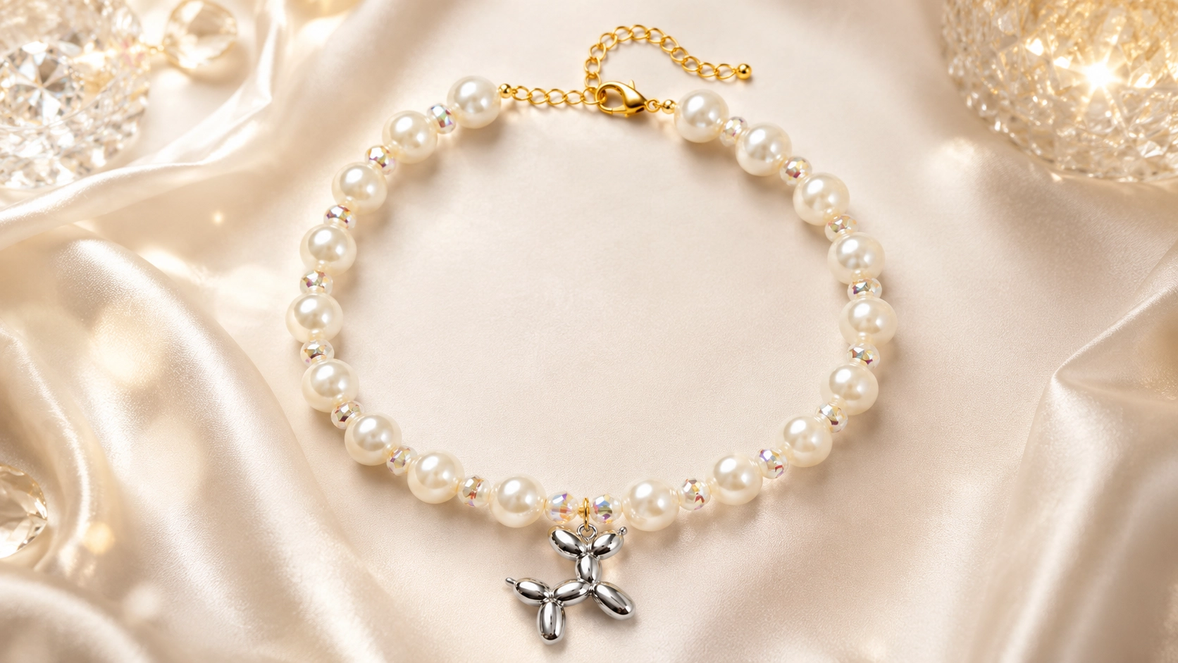 Luxury Gemstone Pet Necklace with Secure Clasp · Pearl · GuardLynx
