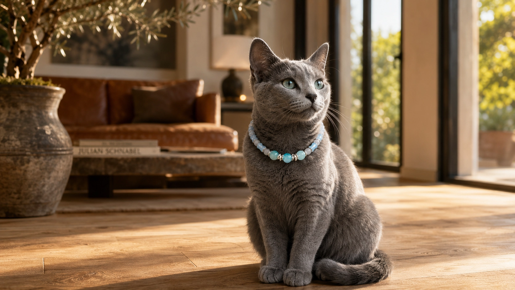Luxury Gemstone Pet Necklace with Secure Clasp · Afternoon Blue Cat · GuardLynx