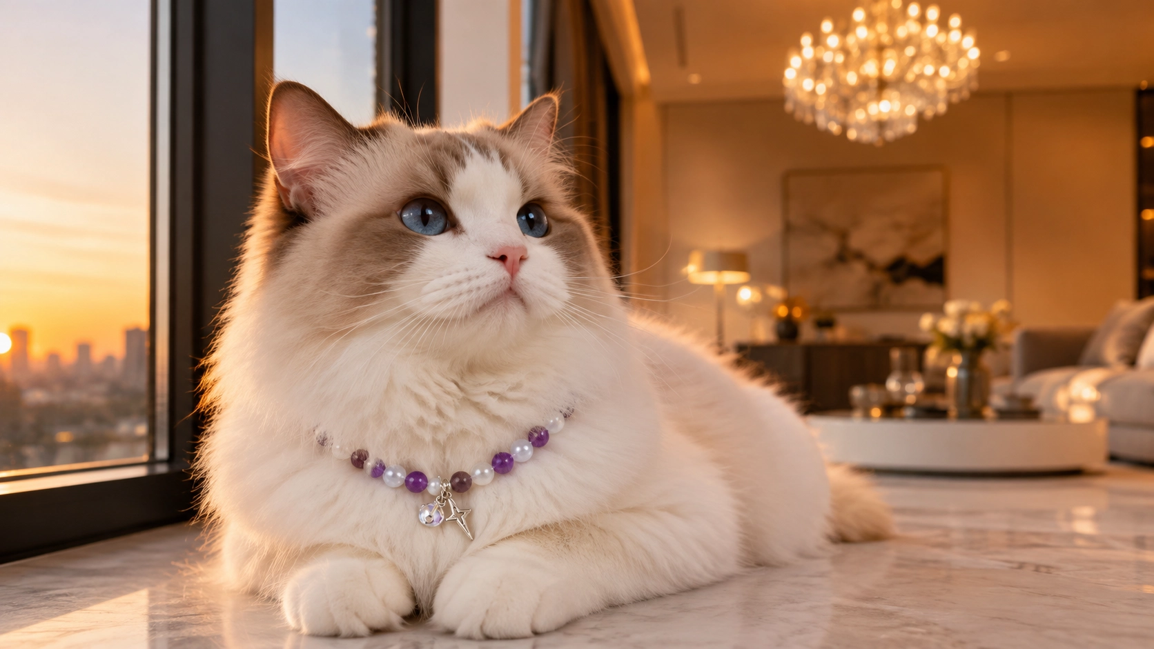 Luxury Gemstone Pet Necklace with Secure Clasp · Dusk Ragdoll Elegance · GuardLynx