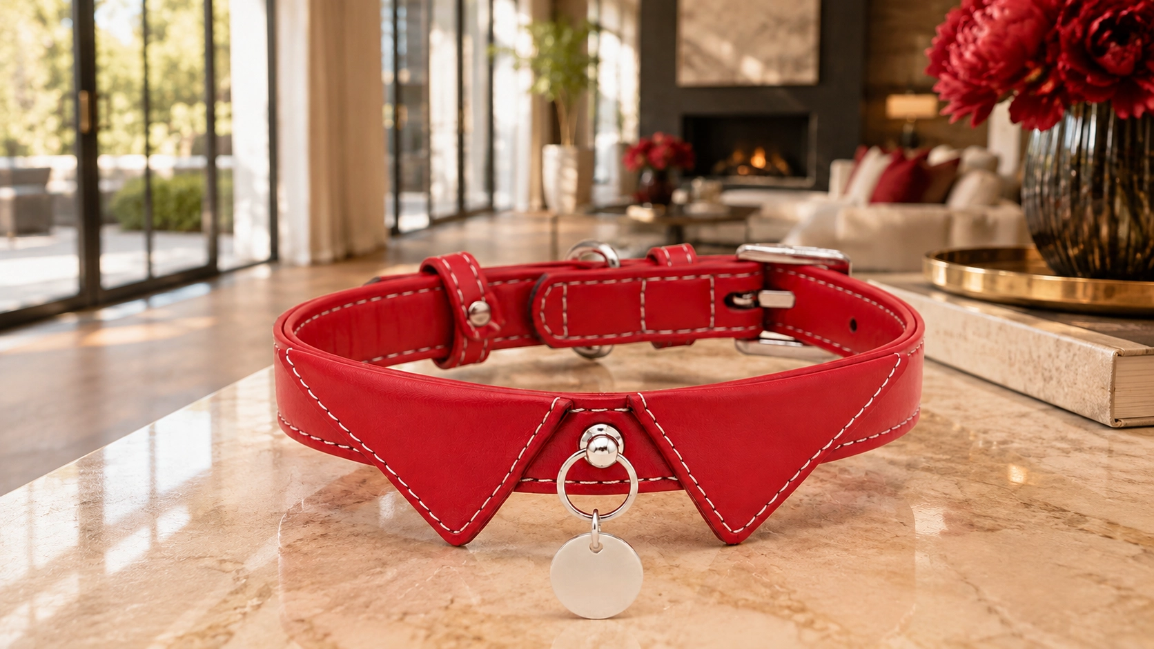 Gentleman's Bow Tie Leather Collar · Burgundy · GuardLynx