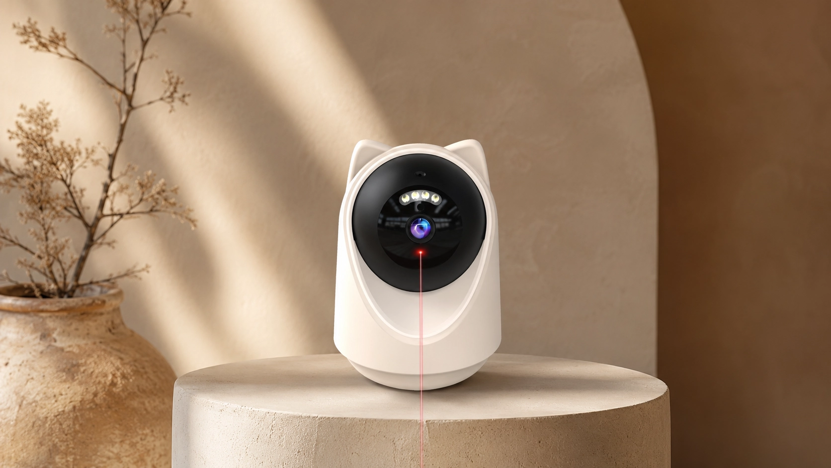 Cat Ear AI Laser Pet Camera with Interactive Tracking · Cream White · GuardLynx