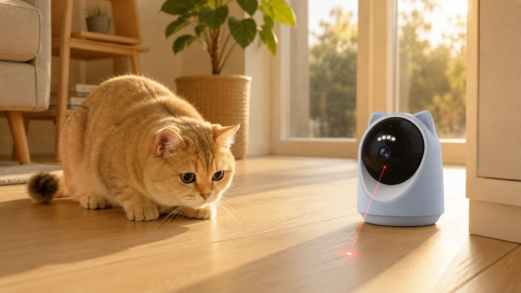 Cat Ear AI Laser Pet Camera with Interactive Tracking · Morning Play in the Living Room · GuardLynx