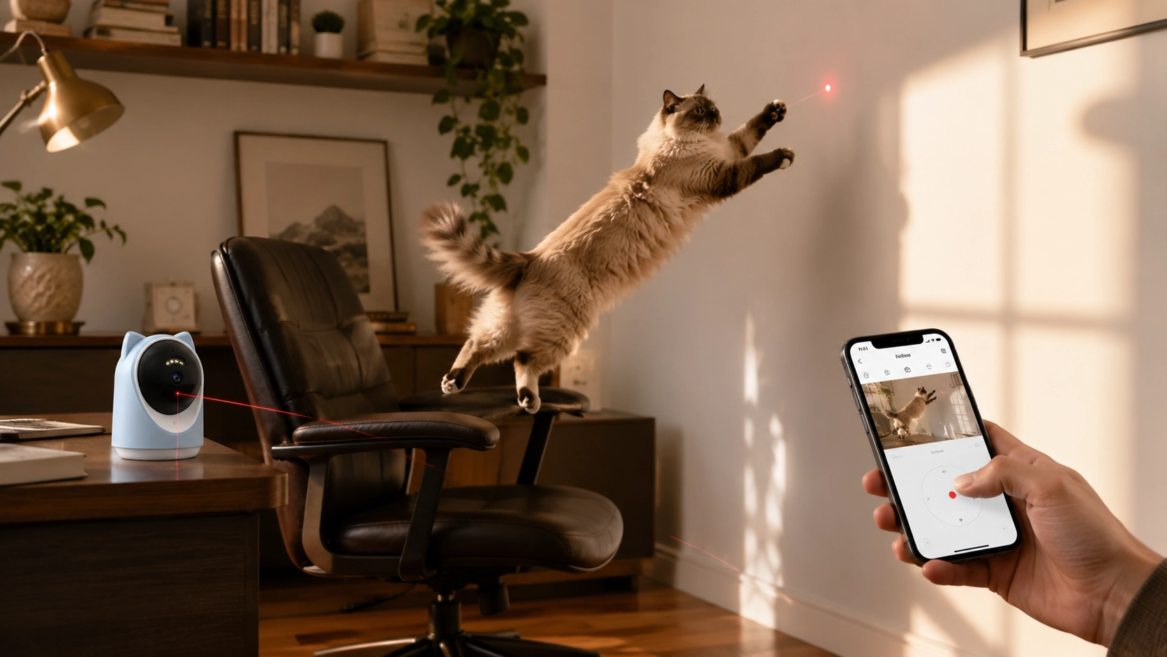 Cat Ear AI Laser Pet Camera with Interactive Tracking · Afternoon Interaction in the Study · GuardLynx