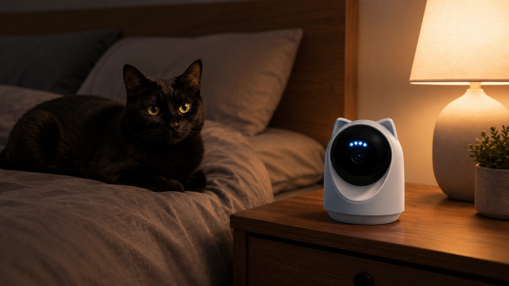 Cat Ear AI Laser Pet Camera with Interactive Tracking · Nighttime Comfort in the Bedroom · GuardLynx
