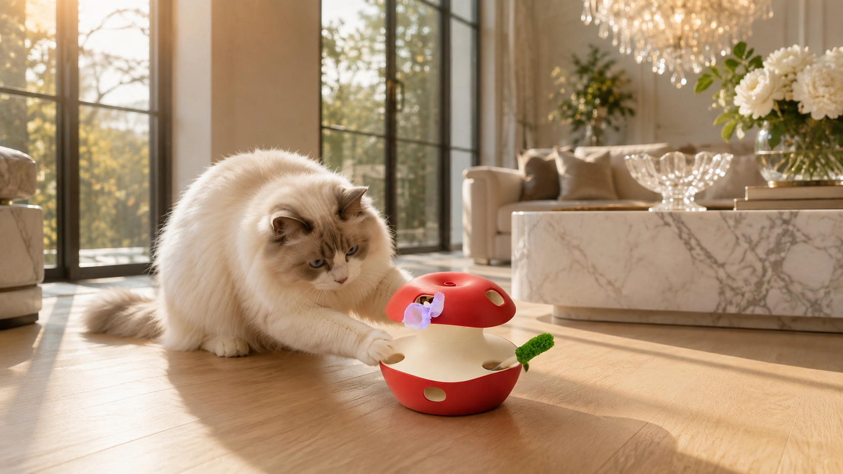 Apple-Shaped Interactive Cat Toy with Feathers · GuardLynx