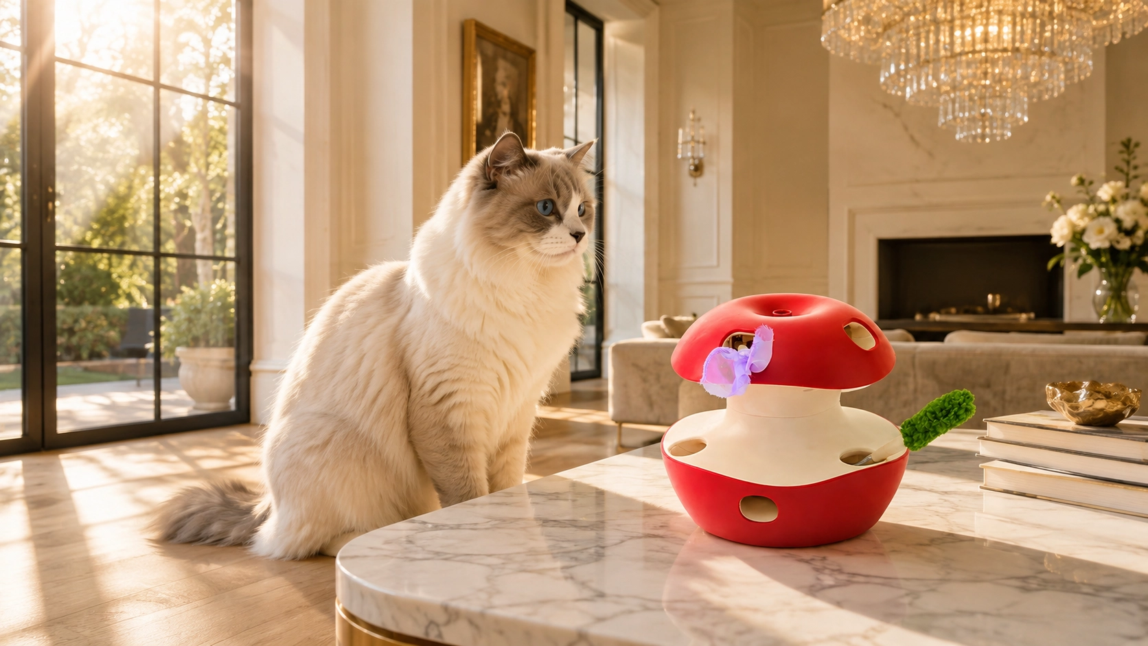 Apple-Shaped Interactive Cat Toy with Feathers · Releases Hunting Instincts · GuardLynx