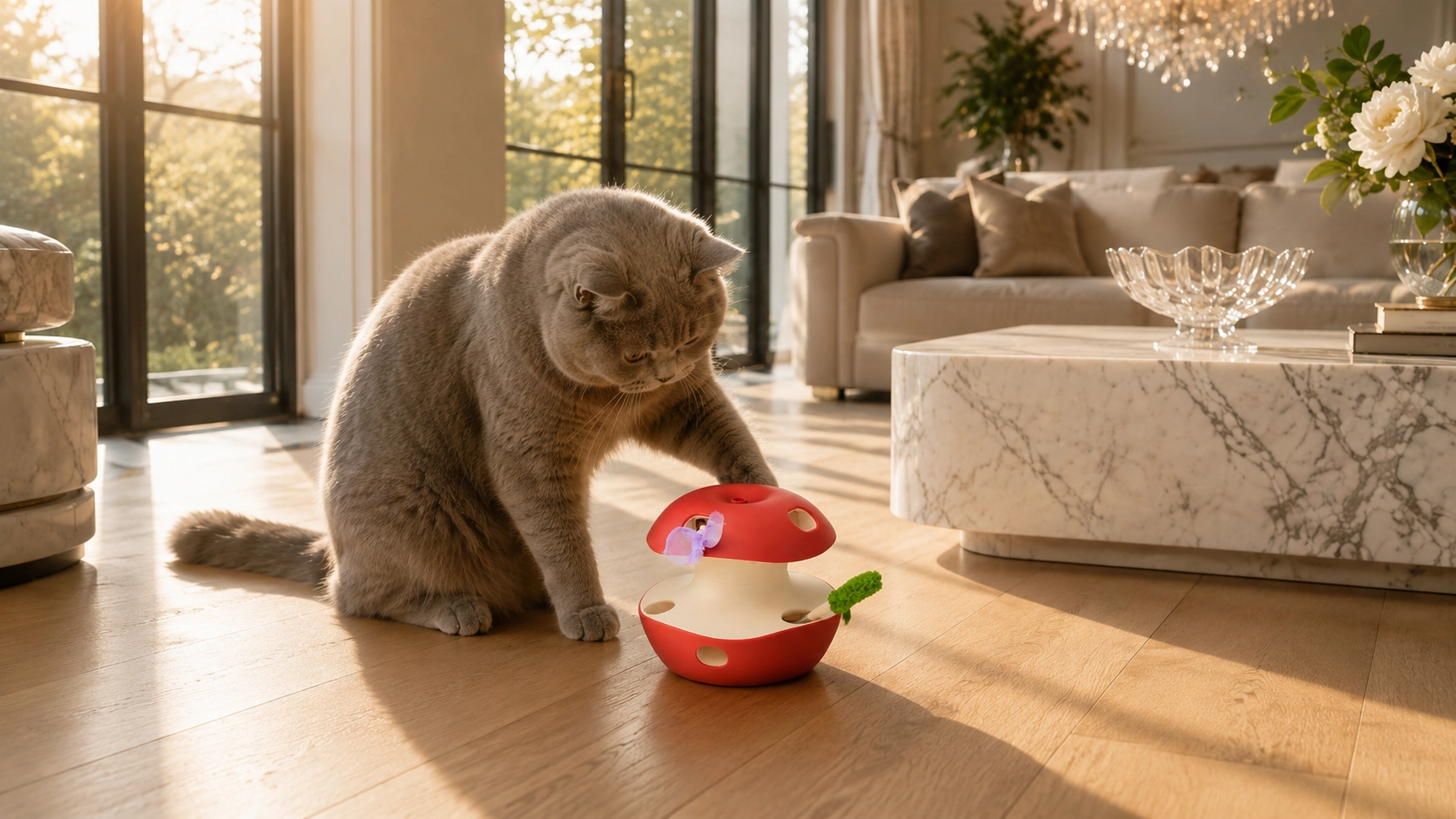 Apple-Shaped Interactive Cat Toy with Feathers · Solo Play Companion · GuardLynx