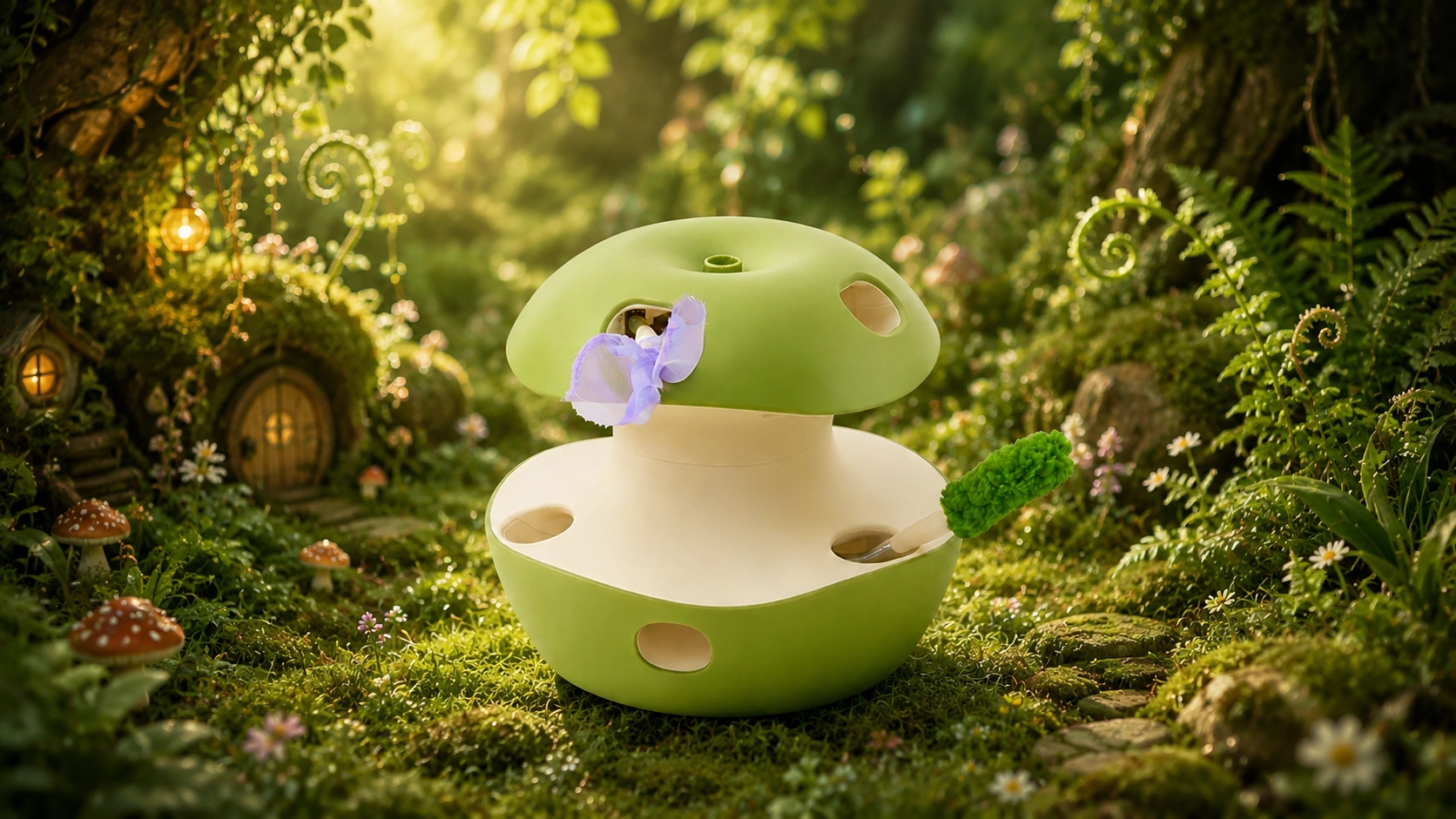 Apple-Shaped Interactive Cat Toy with Feathers · Green Apple · GuardLynx