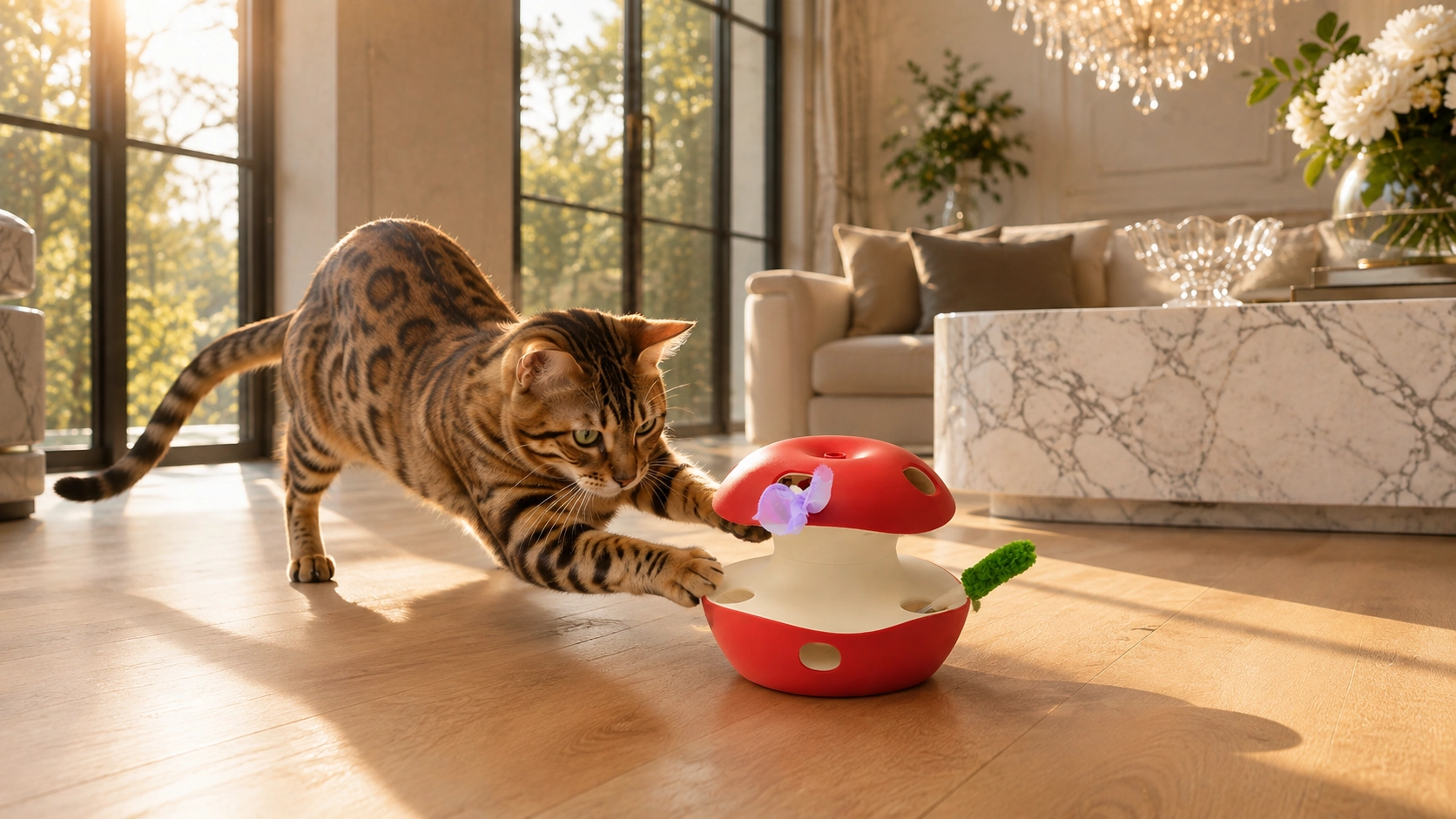 Apple-Shaped Interactive Cat Toy with Feathers · Afternoon Chase · GuardLynx